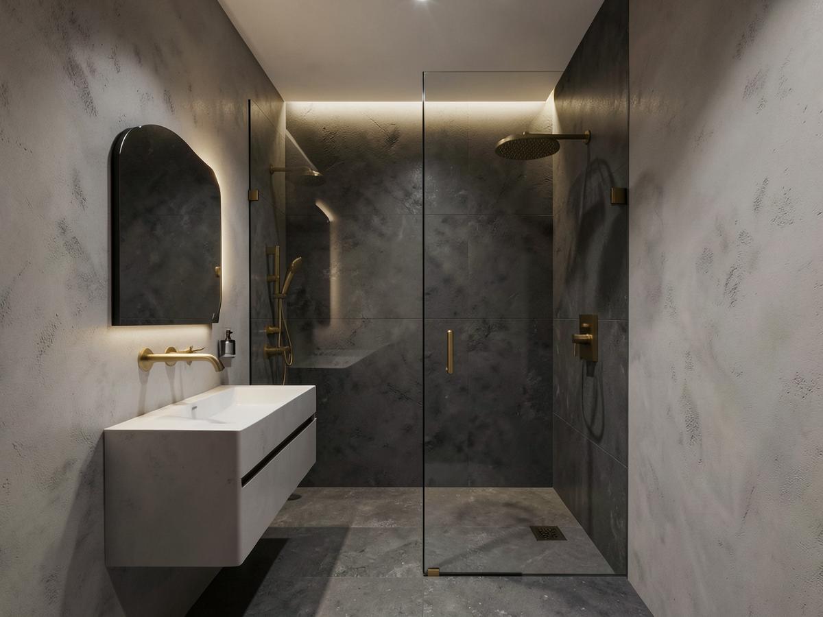 Casa de banho renovada com revestimentos contemporâneos