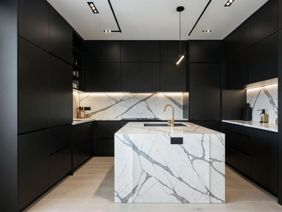 Cozinha remodelada com design moderno e iluminação integrada